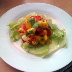 A picture of Vickys Mango and Peach Salsa, GF DF EF SF NF.