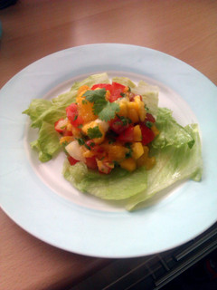 A picture of Vickys Mango and Peach Salsa, GF DF EF SF NF.