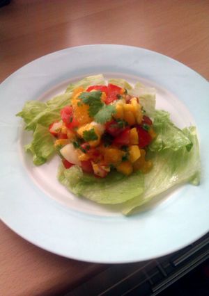A picture of Vickys Mango and Peach Salsa, GF DF EF SF NF.