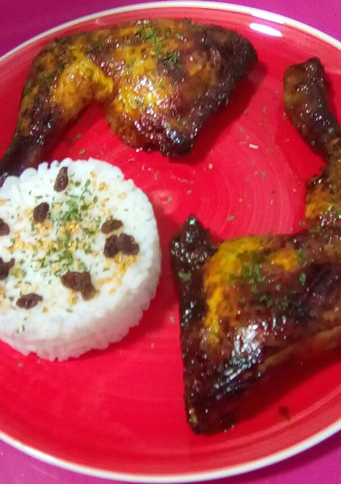 Una foto de Pollo al horno con curry y miel