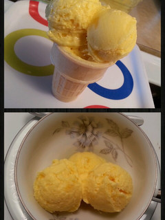 A picture of Creamy Mango Yogurt Ice Cream with Fruit Chunks.