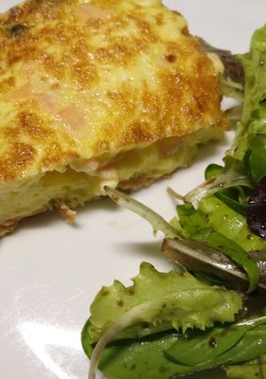 A picture of Smoked salmon, pea and feta frittata.
