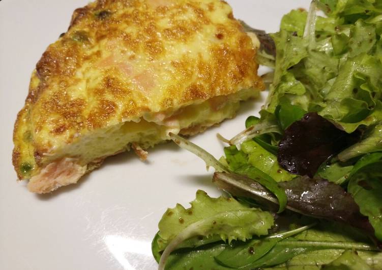 Smoked salmon, pea and feta fritatta