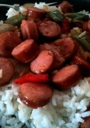 A picture of Sausage, Peppers, and Rice.