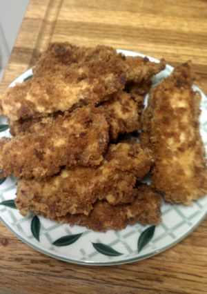 A picture of Pickle fried chicken strips.