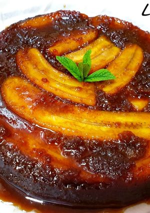 O poză a rețetei Prăjitura răsturnată cu banane și caramel.