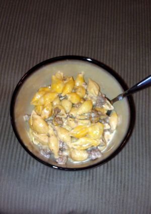 A picture of cheeseburger macaroni.