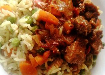 Easiest Way to Recipe Yummy Wet fry goat meat with vegetable rice