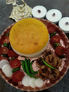 عکسی از دستور ❤ کباب تابه ای مرغ با پلو دورنگ