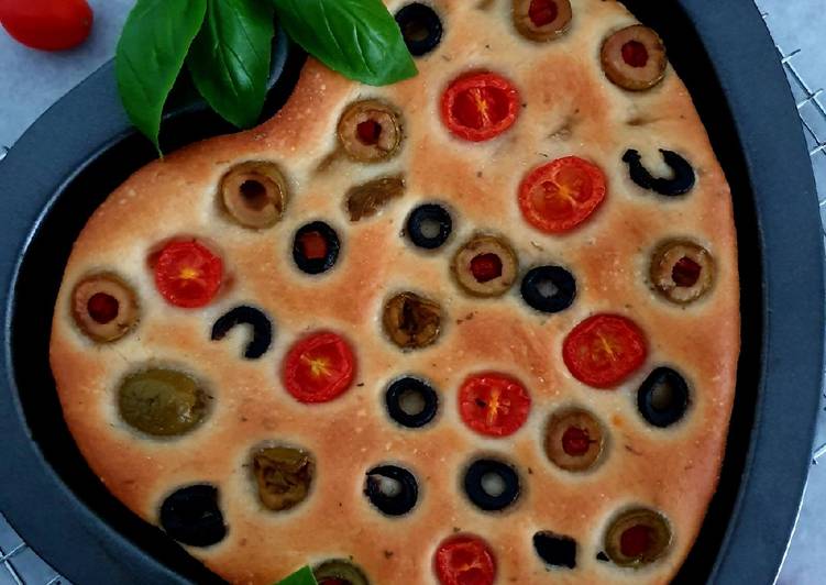 Olives cherry tomatoes Focaccia
