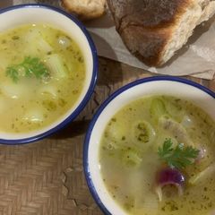 A picture of Spring onion soup.