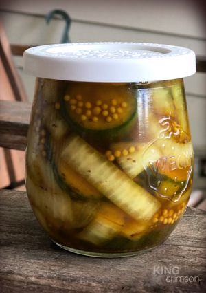 A picture of Mr. Jim's Spicy Bread & Butter Pickles.