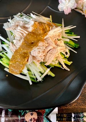 A picture of Chicken Salad with Miso and Sesame sauce.