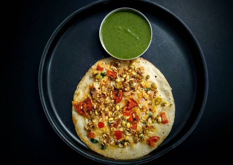 Simple Way to Make Quick Oats uttapam with chatpata sprouts topping