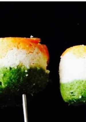 A picture of Tricolour Idli Lollipop.