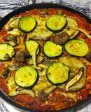 Pizza vegana con base de avena, chía y pimiento rojo