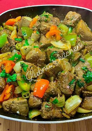A picture of Lamb Liver and Peppers Stir Fry:.