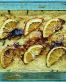 Leche asada con naranjas confitadas