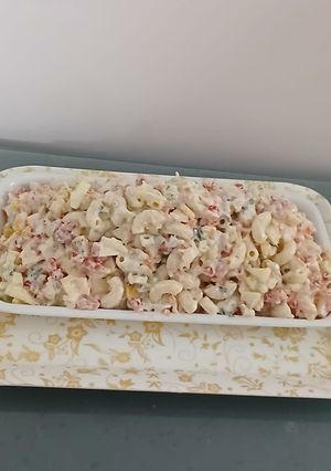 A picture of Cold macaroni pasta (creamy salad).