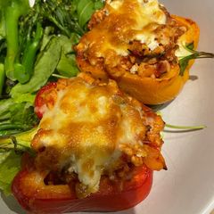 A picture of Turkey stuffed peppers.