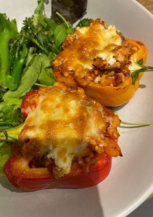 A picture of Turkey stuffed peppers.