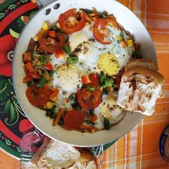 A picture of Masala Egg with pav (bread). #toc 3 #Breakfast recipe.