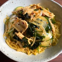 Pork, Wakame & Cucumber Cold Ramen A picture of Pork, Wakame & Cucumber Cold Ramen.