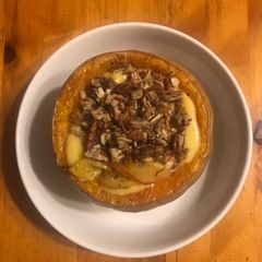 A picture of Butternut Squash Soup with Pecan Crumble.