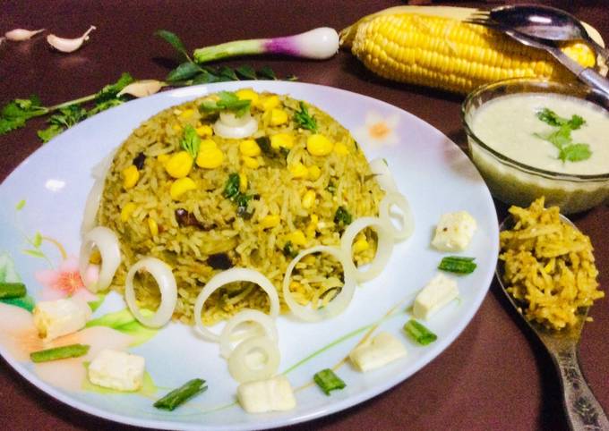 Sweet corn and Spinach pulao