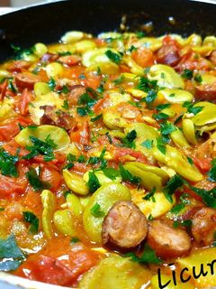 O poză a rețetei Bob în sos de roșii (fave al pomodoro).