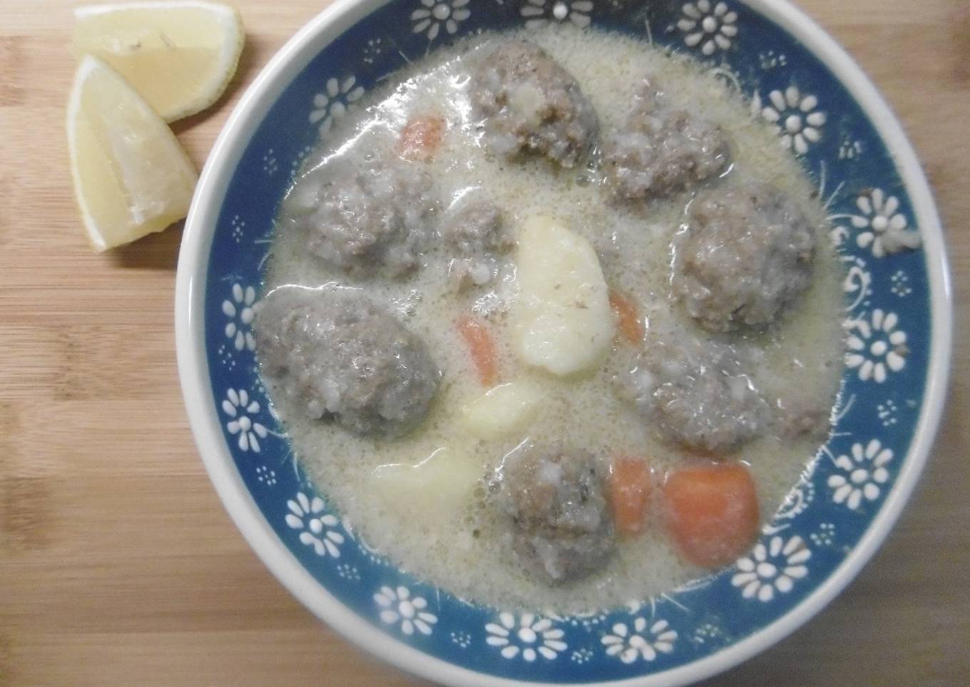 Meatball Soup with an Egg-Lemon Sauce (Giouvarelakia me Augolemono)