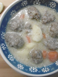 A picture of Meatball Soup with an Egg-Lemon Sauce (Giouvarelakia me Augolemono).