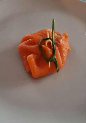 Une photo de Aumônière saumon crabe