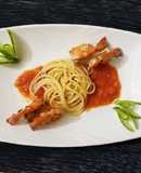 Tôm áp chảo ăn cùng mì ý