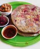 A lunch to kill for--  Beetroot masala Parantha with chickpea beetroot masala curry