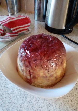 A picture of Summer fruit and ginger steamed pudding.
