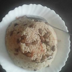 A picture of A mixture of Rice,Potatoes and Beans.