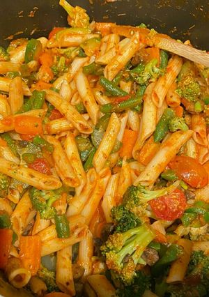 A picture of Red sauce pasta.
