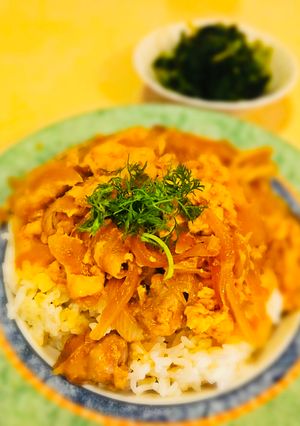 A picture of Slow-Cooked Chicken and Egg Rice Bowl (Oyakodon).