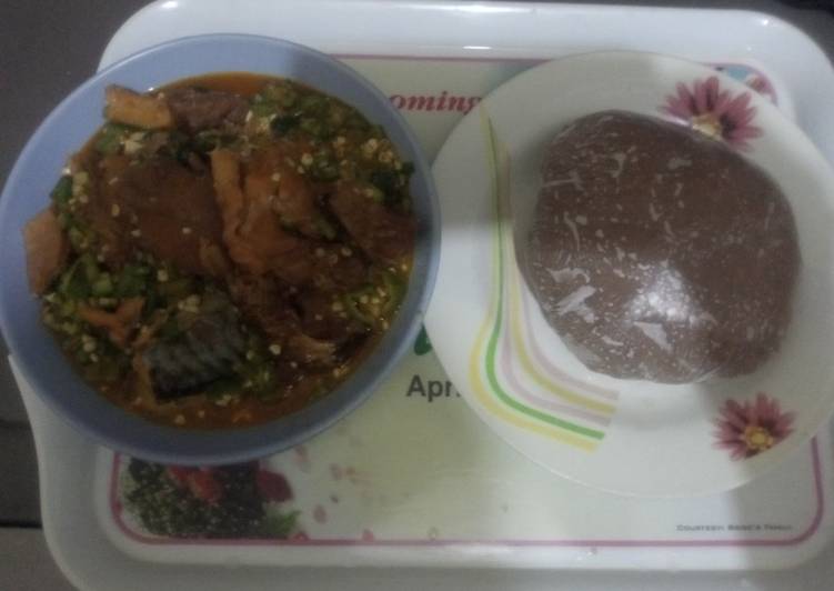 Steps to Make Homemade Okro with Ugu soup swallowed with Amala Cooking Basics for Beginners