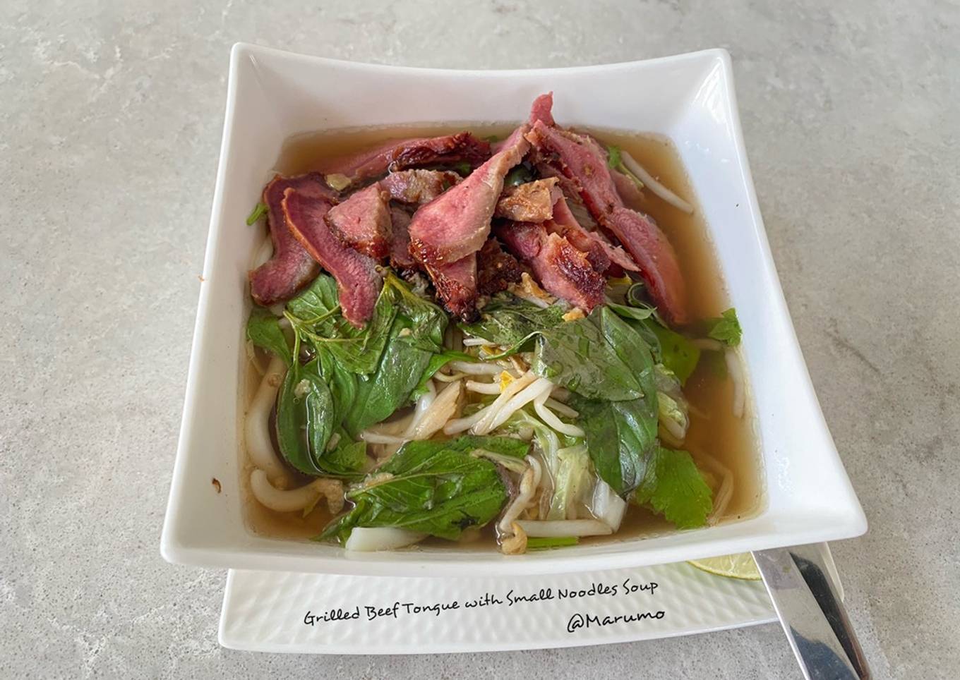 Recipe of Quick Grilled Beef Tongue with Thin Noodles Soup