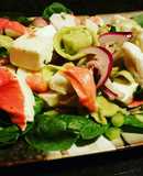 Imitation crab meat and tortellini salad