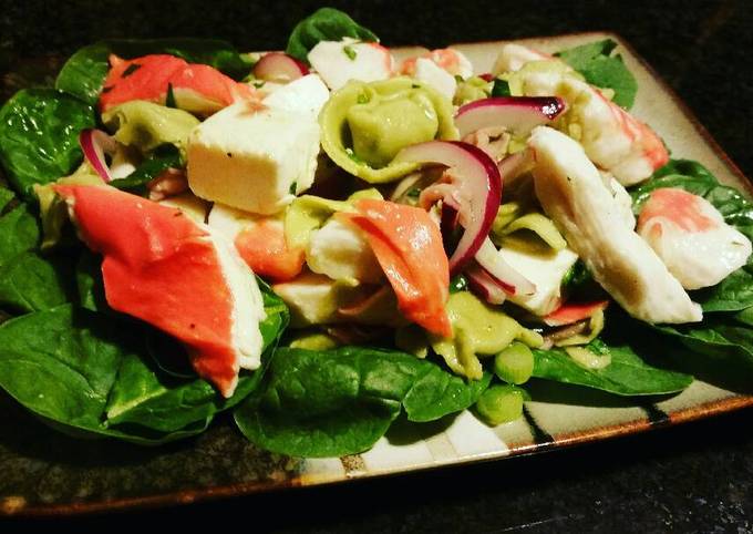 Imitation crab meat and tortellini salad