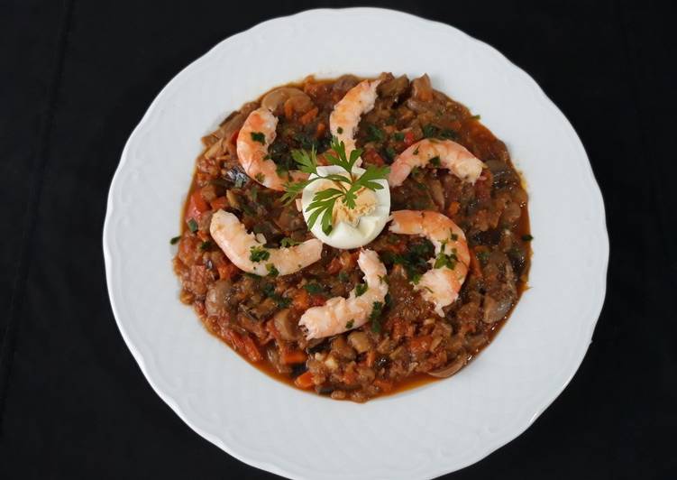 Pisto con langostinos