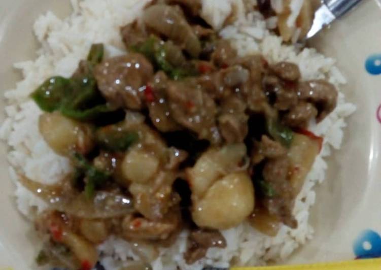 Steps to Make Ultimate White rice with beef soup