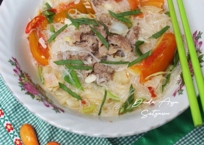 Ternyata ini lho! Resep memasak Soun Rebus Daging Kuah Bening - Tanpa Minyak (Diet)  sesuai selera