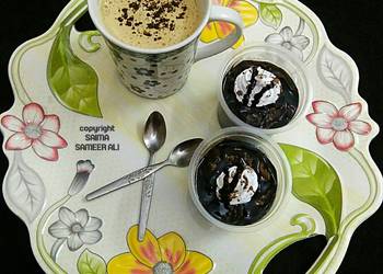 Easy Serving Recipe Eggless Chocolate Pudding With a cup of Cappuccino Delicious Nutritious
