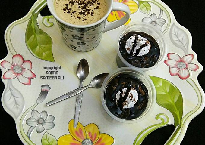Eggless Chocolate Pudding With a cup of Cappuccino