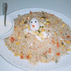 Egg fried Rice with mayo garlic sauce A picture of Egg fried Rice with mayo garlic sauce.