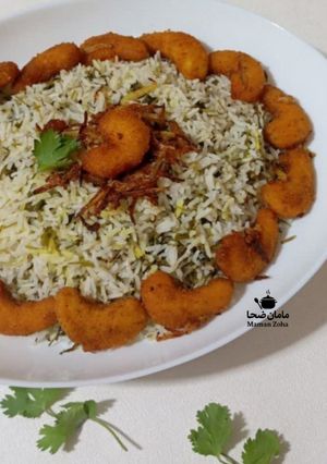 عکسی از دستور گشنیز پلو با خوراک میگو